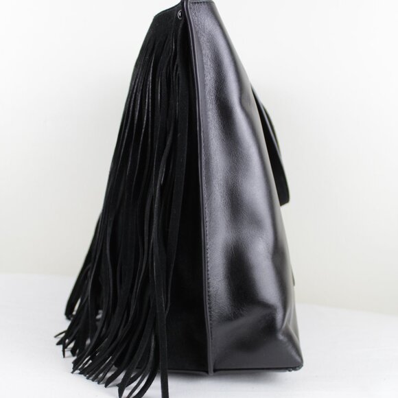 Rebecca Minkoff - Megan Black Suede and Leather Shopper Tote with fringe - Picture 5 of 8